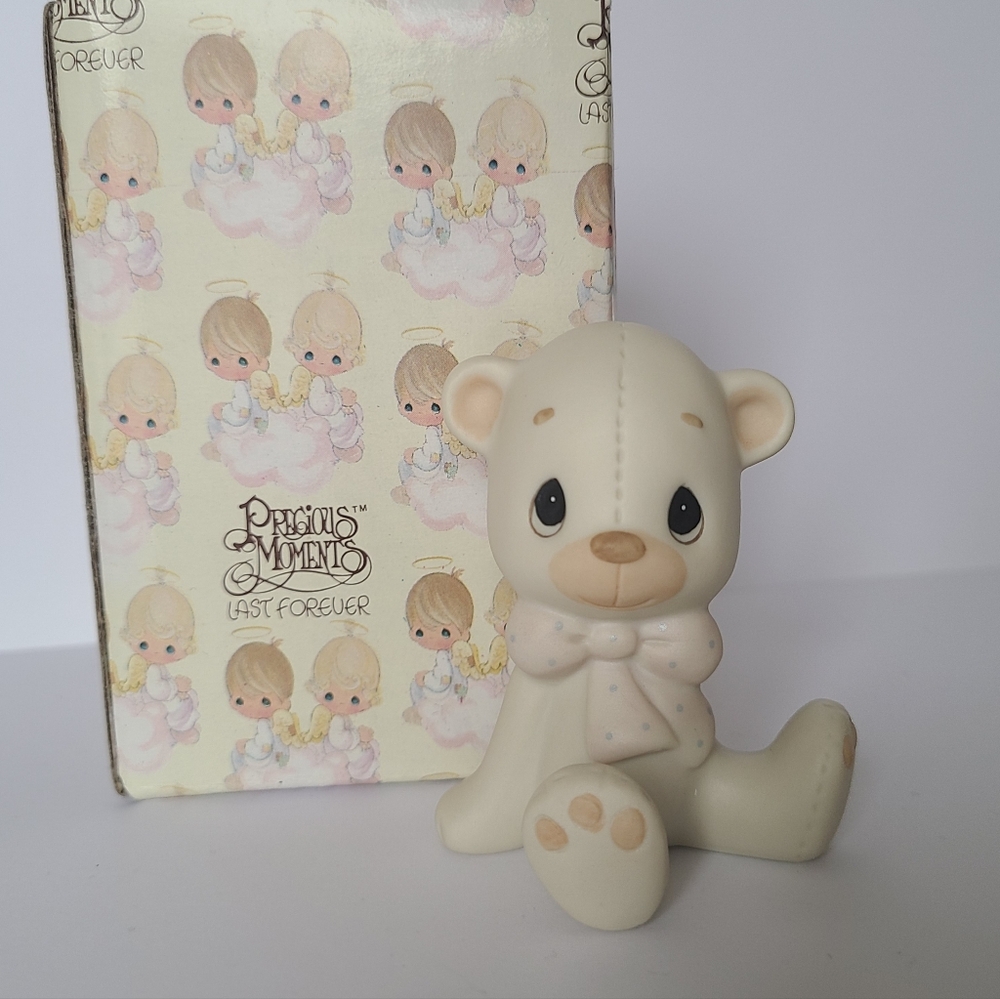 Vintage Precious Moments Bear with Bow Animal Collectible Porcelain Figurine
